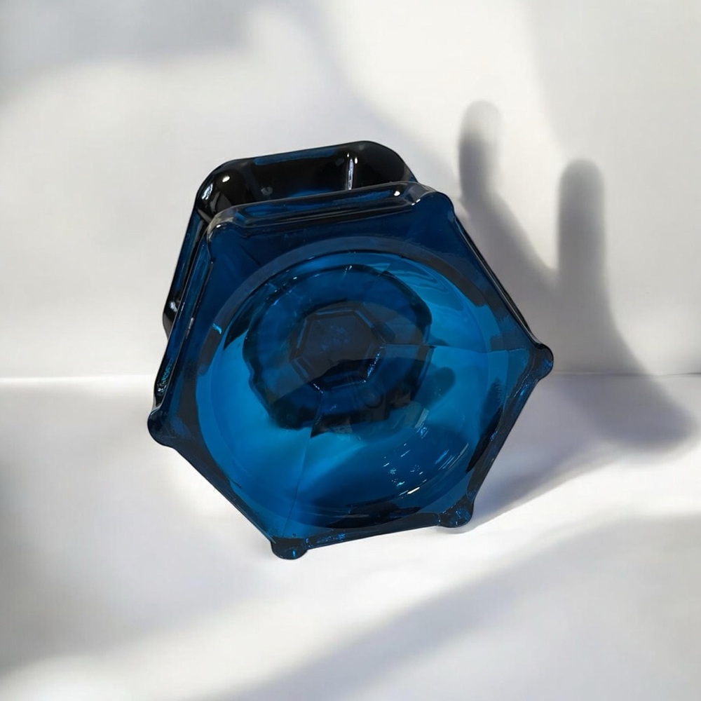 Vintage Viking Bluenique Swung Vase: MCM Blue Art Glass, 17” - Picture 4 of 4